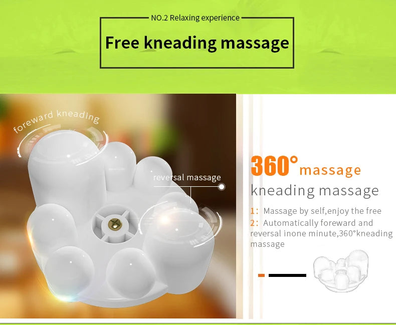 Automated kneading massage for relaxation and rejuvenation at home or on-the-go.