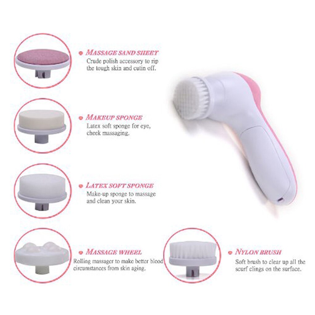 Women 5 in 1 Electric Face Washing Brush Machine Girls Facial Pore Cleaner Body Cleansing Massage Mini Skin Care Tools