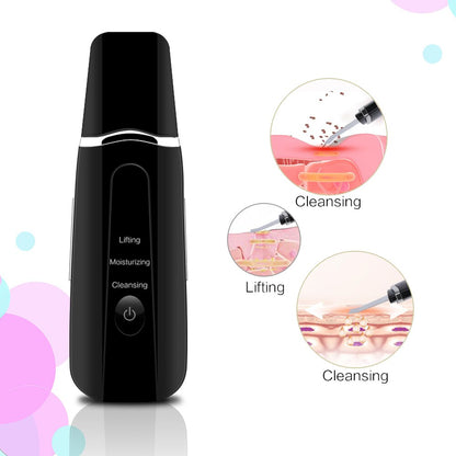 Ultrasonic Skin Scrubber Skin Spatula Ion Deep Facial Cleanser Cleansing Peeling Massage Machine Mist Sprayer Blackhead Remover