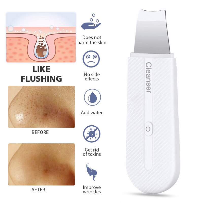 Ultrasonic Skin Scrubber Peeling Shovel+Nano Face Steamer Sprayer Humidifier Acne Pore Cleaner Exfoliating Spatula Lift Massager