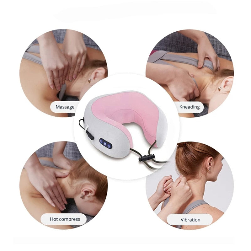 Oreiller de massage multifonctionnel en forme de U masseur de cou électrique masseur cervical d'épaule Portable voyage maison voiture se détendre