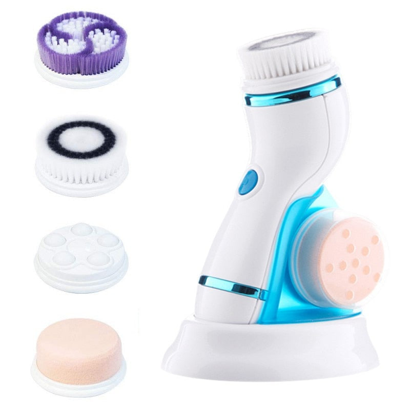 4 in 1 Electric Facial Cleanser  Skin Pore Cleaner Face Massager Cleaning Machine Body Cleansing Beauty Brush Tool