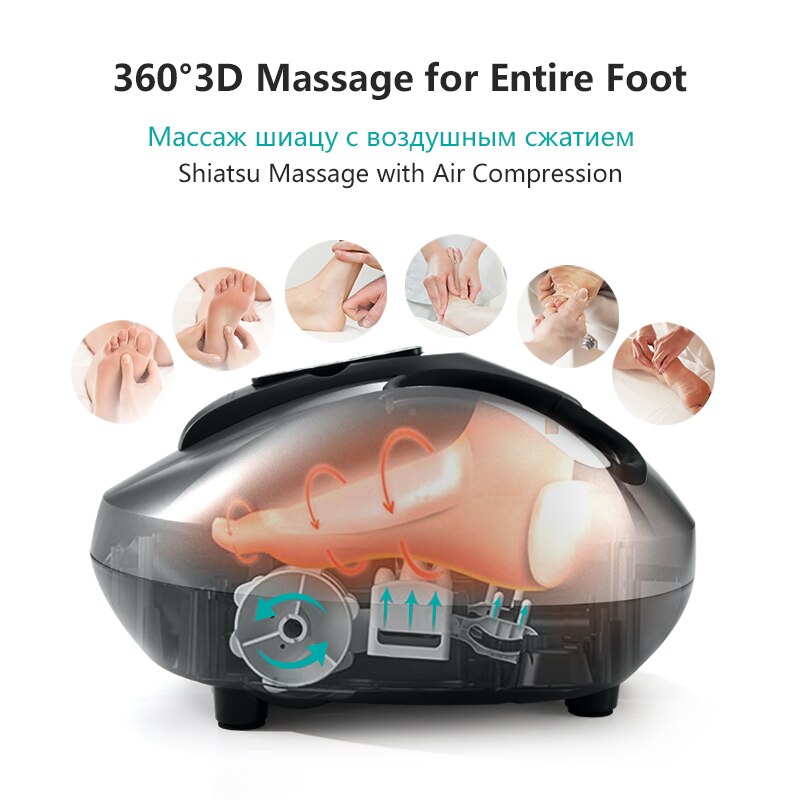 MARESE M118 Massageador elétrico para os pés, terapia de aquecimento, Shiatsu, com rolo de amassamento profundo, máquina de massagem de compressão de ar, cuidados com a saúde