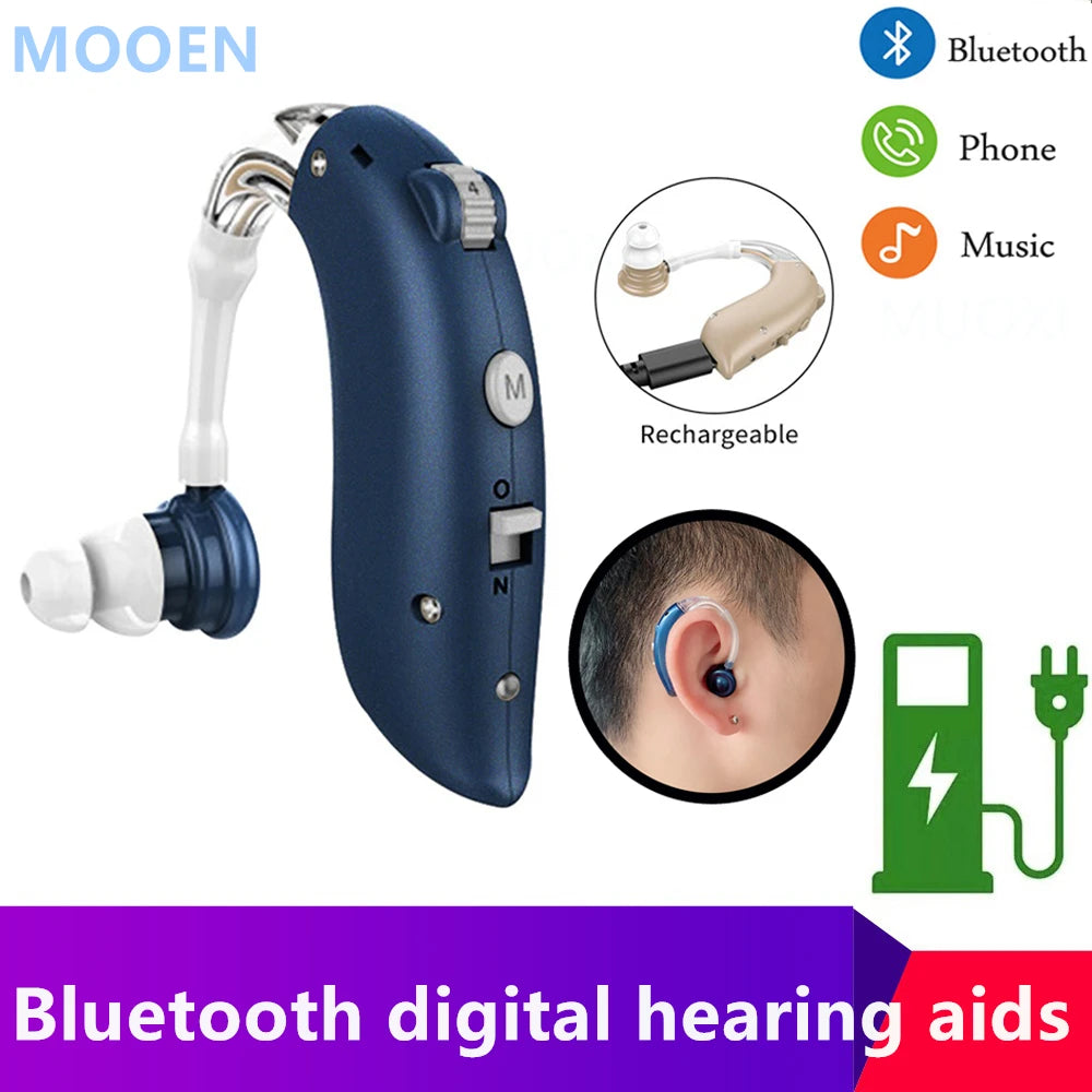 Wireless Bluetooth earpiece amplifies phone music with rechargeability for easy use.