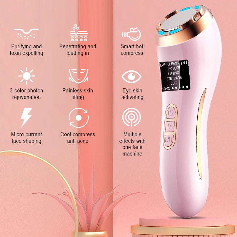 Advanced facial massager with various technologies for purifying, rejuvenating, and expelling toxins.