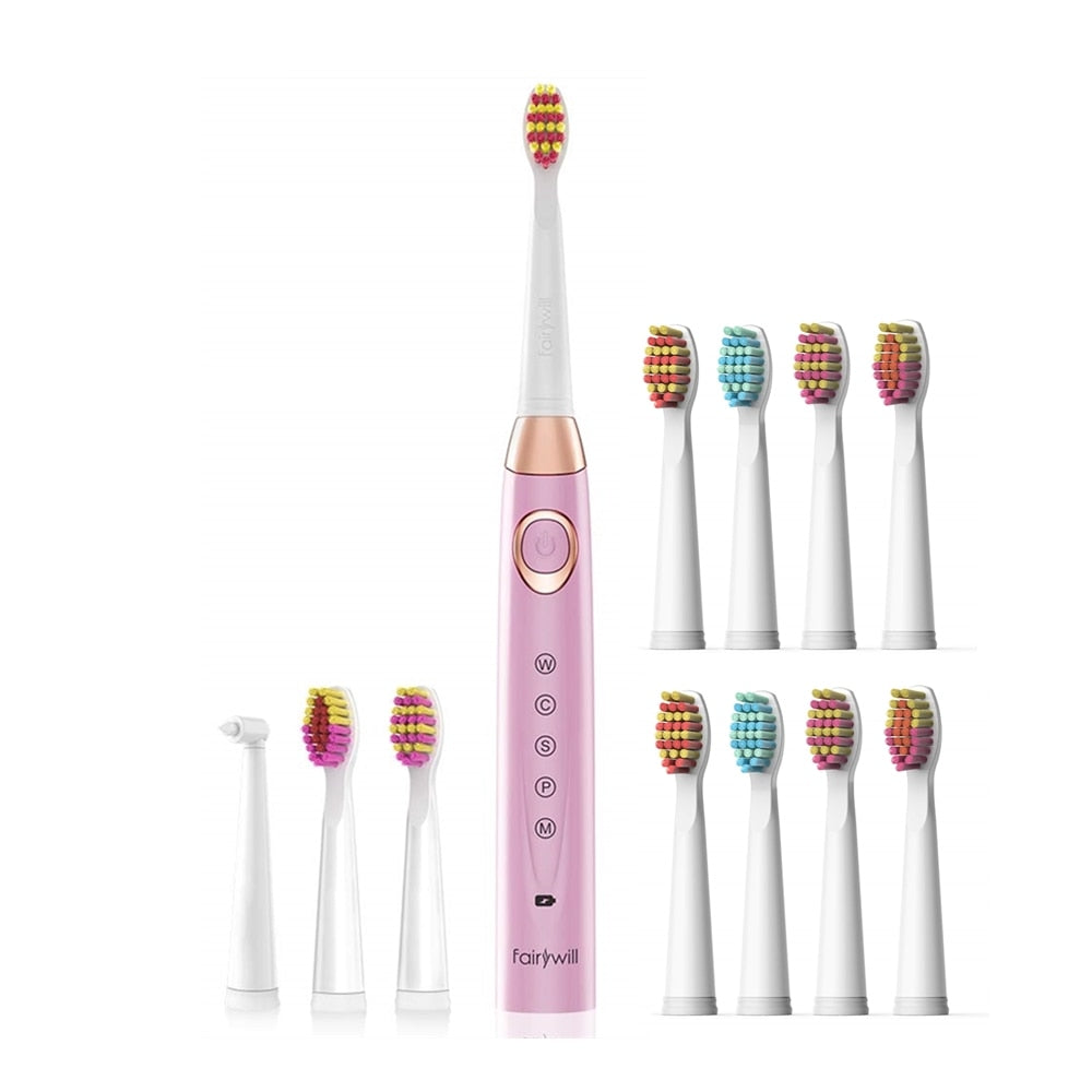 Fairywill FW-508 Sonic Electric Toothbrush Rechargeable Timer Brush 5 Modes Fast Charge Tooth Brush 8 Brush Heads for Adults