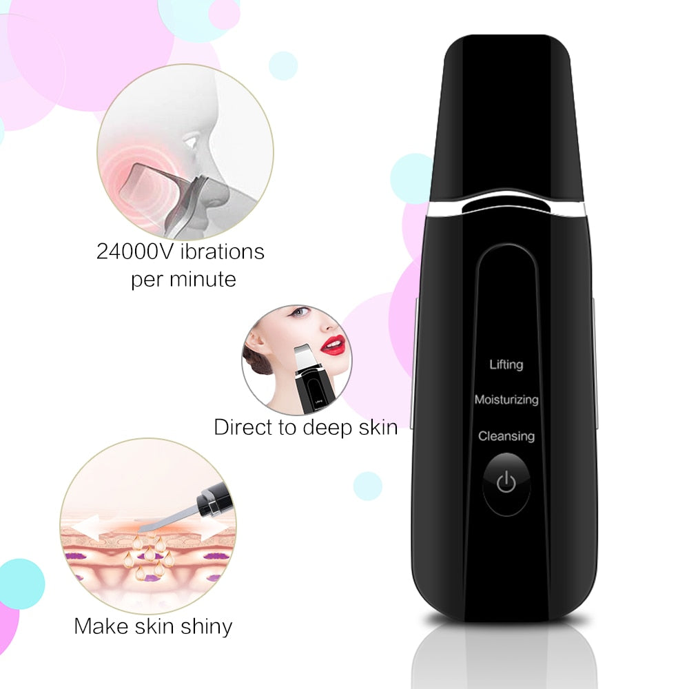 Ultrasonic Skin Scrubber Skin Spatula Ion Deep Facial Cleanser Cleansing Peeling Massage Machine Mist Sprayer Blackhead Remover