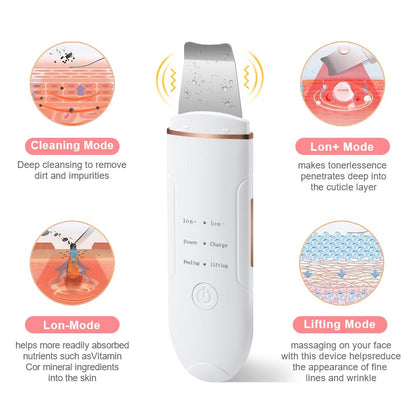 Ultrasonic Skin Scrubber Electric Facial Peeling Spatula Radio Frequency EMS Blackhead Remover Pore Cleaner Face Lifting