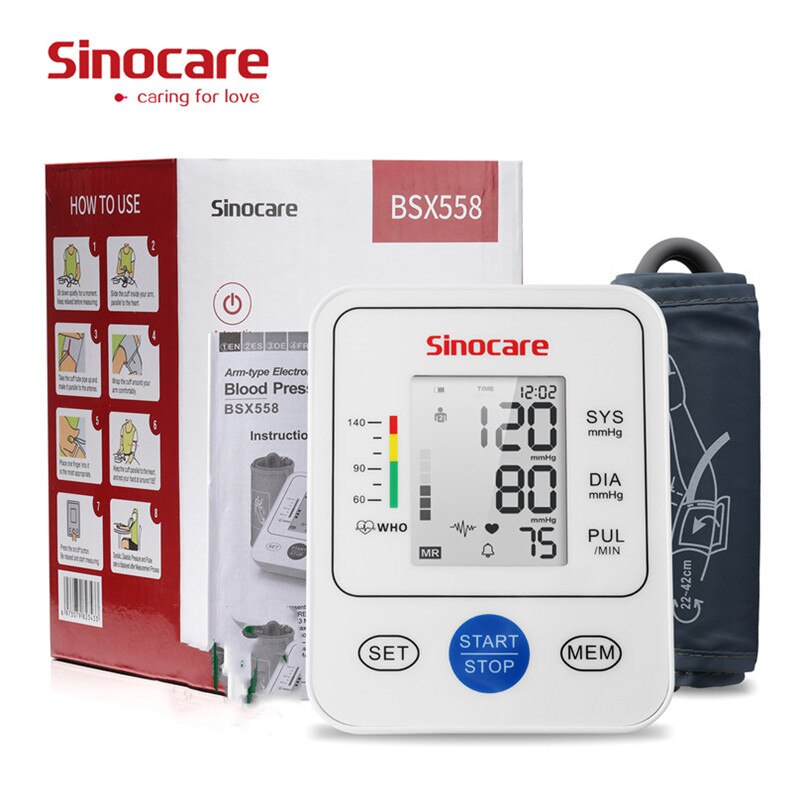 Sinocare Monitor della pressione arteriosa Tensiometro Braccio superiore Automatico Digitale BP Macchina Pulse Cardiofrequenzimetro