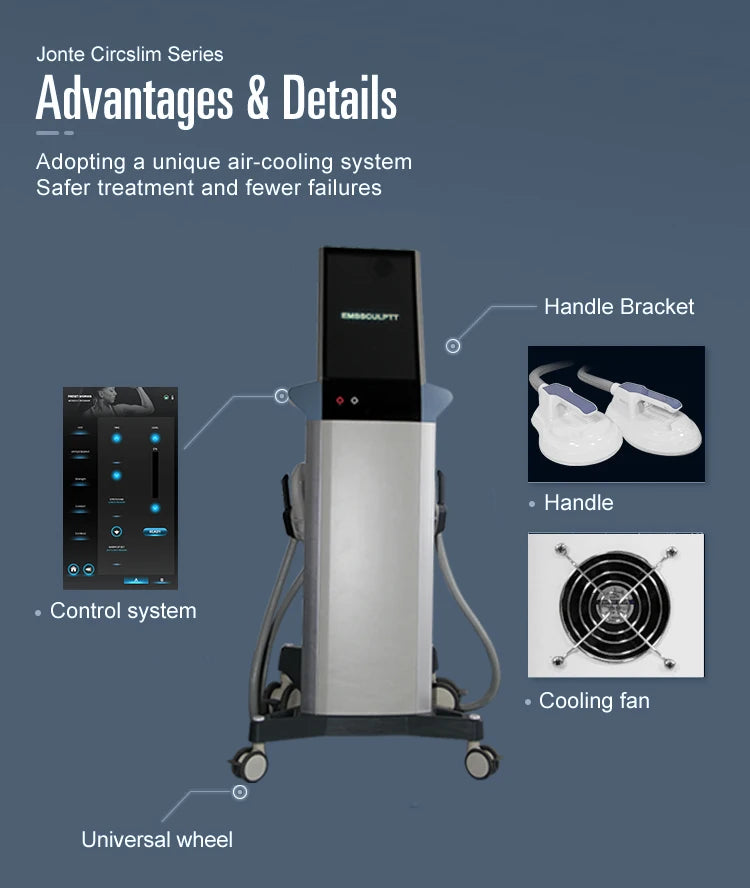 EmSlim 3 Tesla features innovative air-cooling system for safer treatments and reduced failure rates.