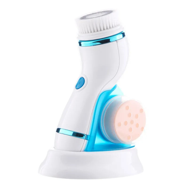 Electric facial cleanser and pore cleaner with massaging brush for gentle, effective skin care.