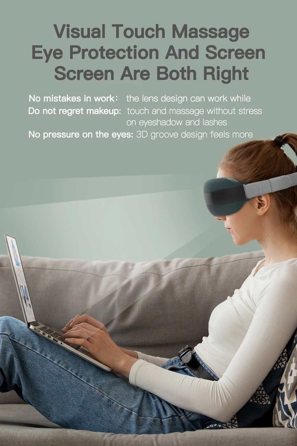 Relaxing eye care without makeup disruption: gentle massage through 4D smart airbag design.