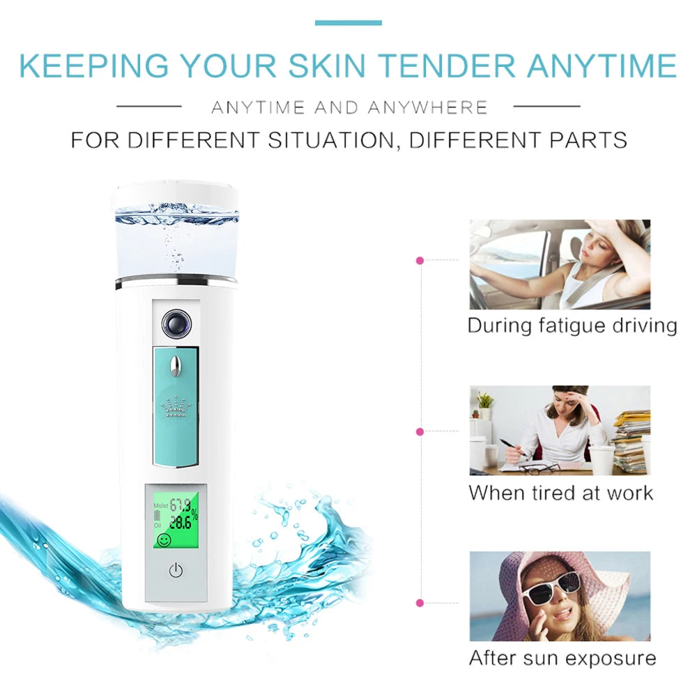 Hydrating facial steamer for soothing and refreshing skin on-the-go, perfect for post-workout or after sun exposure.