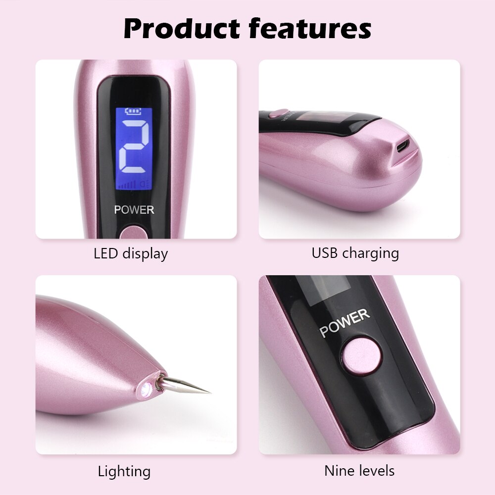 Caneta de Plasma LCD Máquina de Remoção de Toupeiras de Tatuagem 9 Nível Remoção de Iluminação LED Removedor de Manchas Escuras Ferramenta de Remoção de Tatuagem Marca de Verrugas