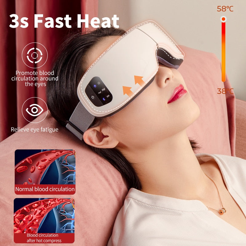 Recarregável Smart Eye Massager Massageador Facial Bluetooth Música Dobrável Pressão de Ar Aquecimento Massagem Relaxamento