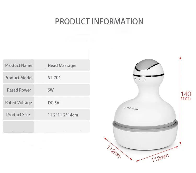 Head Massager ST-701 with DC power and compact size (11.2x11.2x14cm)