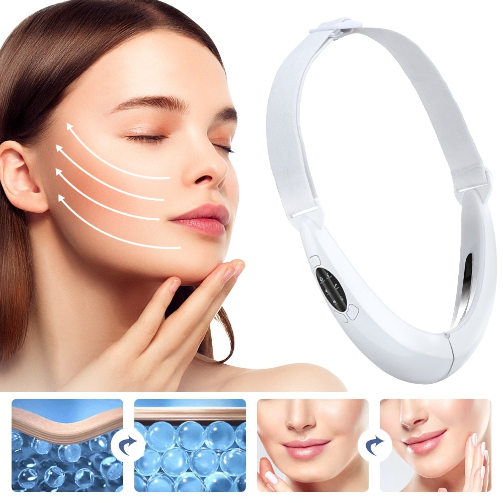 Face Lifter V-Line Up Microcurrent 5 Modes LED Photon Therapy Double Chin Vivration Slim Infrared Cellulite Massager Belt Jaw