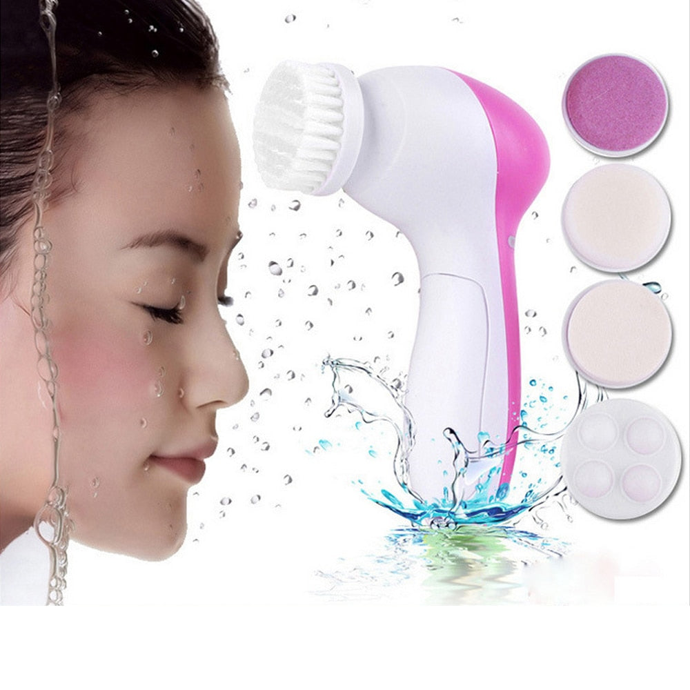 5 in 1 Electric Facial Cleansing Instrument Silicone Face Cleansing Brush Deep Cleaning Pore Cleaner Face Massage Skin Care Tool