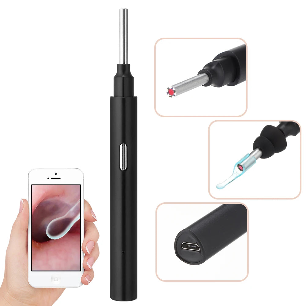 Otoscope features 3MP HD camera and 6 LED lights for clear ear exams and wax removal.