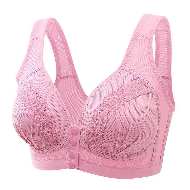 2pcs Women Underwear Breast Massage Large Size Front Button Comfortable Gather Bra Breathable Thin Section Without Steel Ring