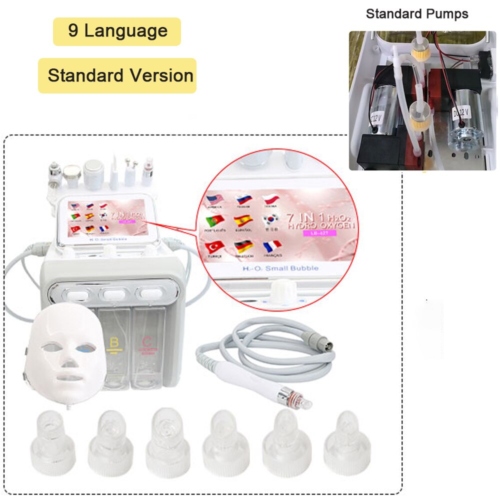 Upgrade 7 in 1 Hydro Oxygen Facial Machine Water Dermabrasion Skin Care Cleaning Rejuvenation LED Mask Beauty Device For Salon