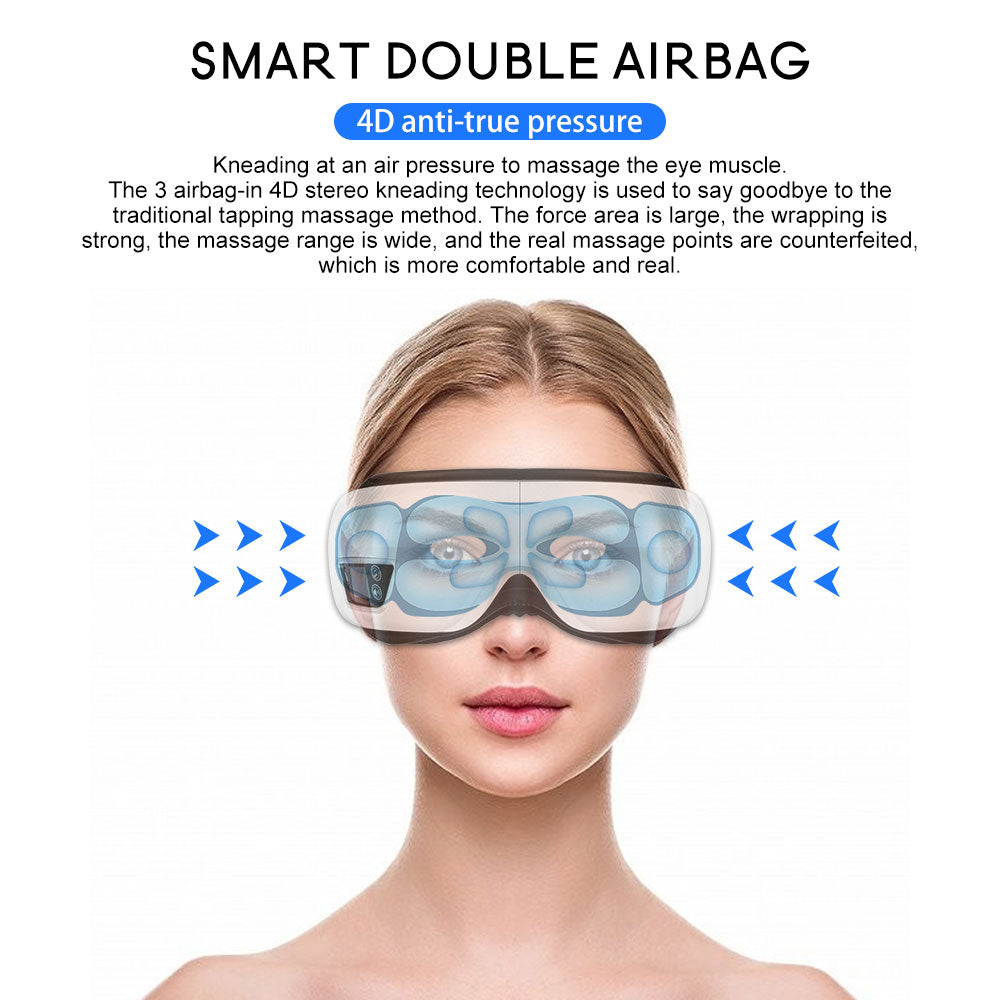 Eye Massager 6D Smart Airbag Vibration Eye Care Instrument Hot Compress Bluetooth Eye Massage Glasses Fatigue Pouch &amp; Wrinkle