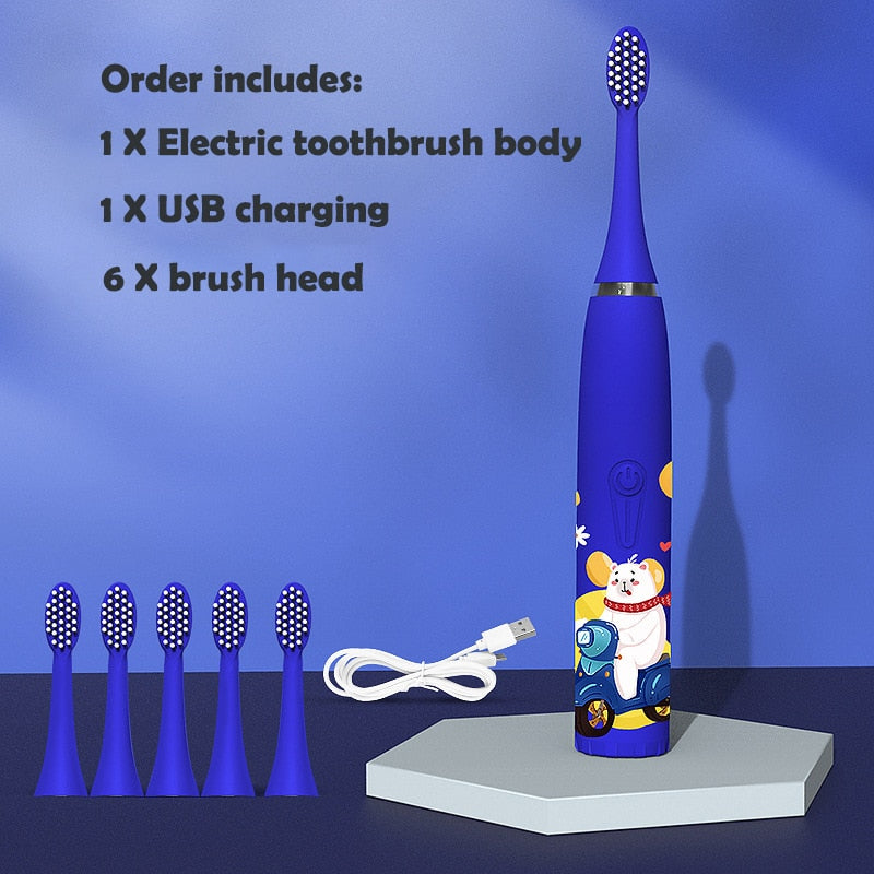 Sonic Electric Toothbrush for Children Kids cleaning teeth whitening Rechargeable water proof Replace The Tooth Brush Head