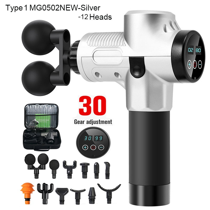 12-24V High Frequency Professional Massage Gun LCD Electric Percussion Fascial Gun Body Deep Muscle Relax Fitness Pain Relief