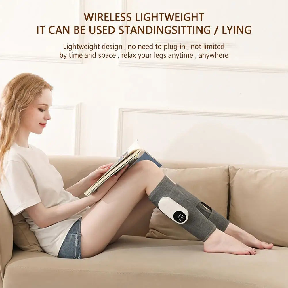 Portable leg massager with no cords for relaxing anywhere.