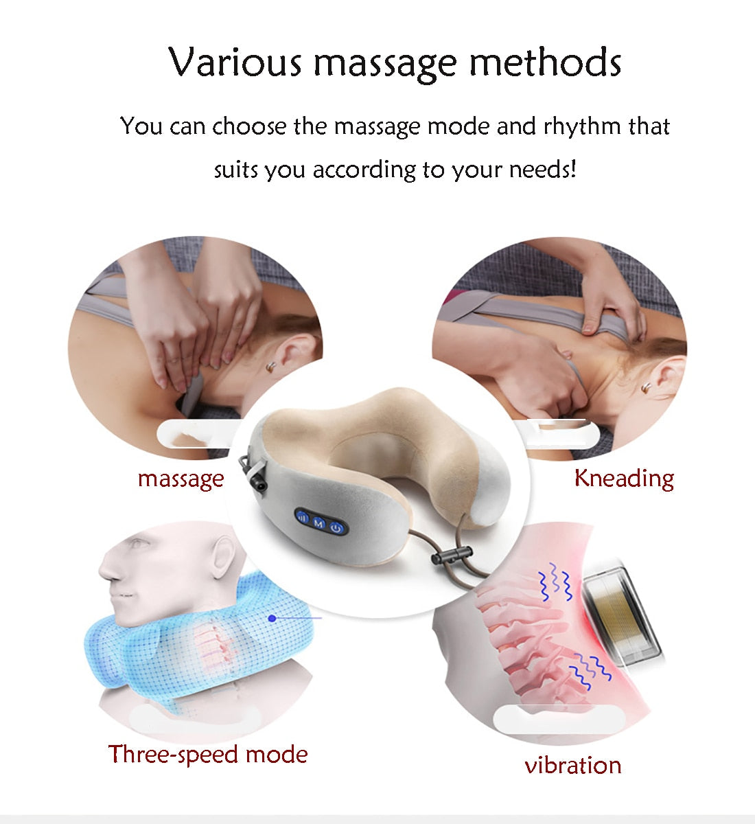 Masseur de cou électrique EMS Muscle masseur confortable Relaxation en forme de U pétrissage chauffage vertèbre cervicale oreiller cervical