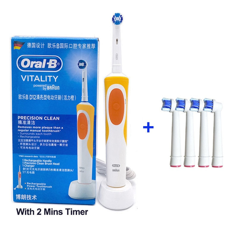 Oral B Electric Toothbrush 2D Rotary Vibration Clean Charging Tooth Brush Cross Action Bristle Oral Care 4 Gift Brush Heads Free