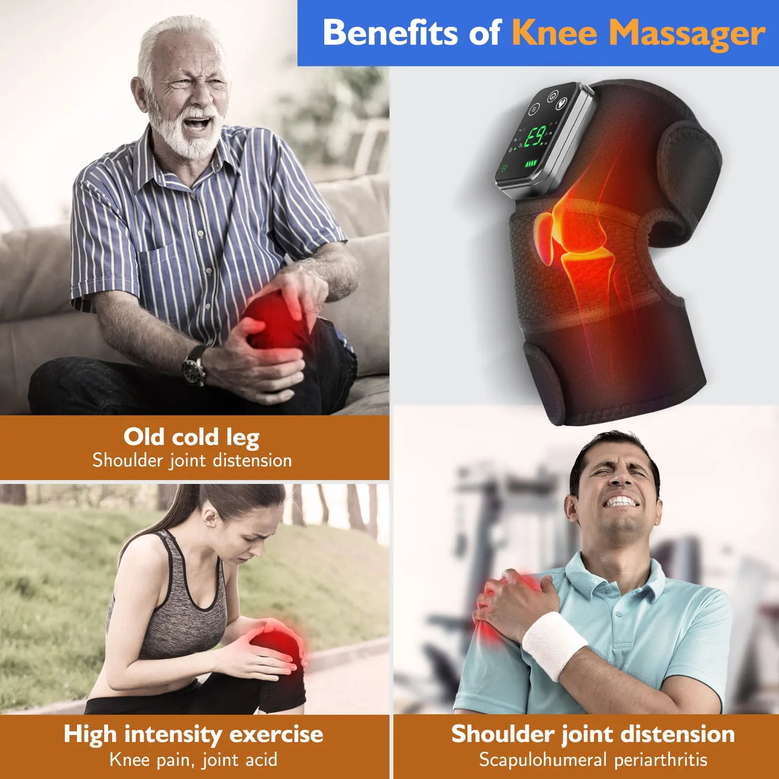 Relieve knee and shoulder pain with the Knee Massager E9 MIII for a more comfortable life.