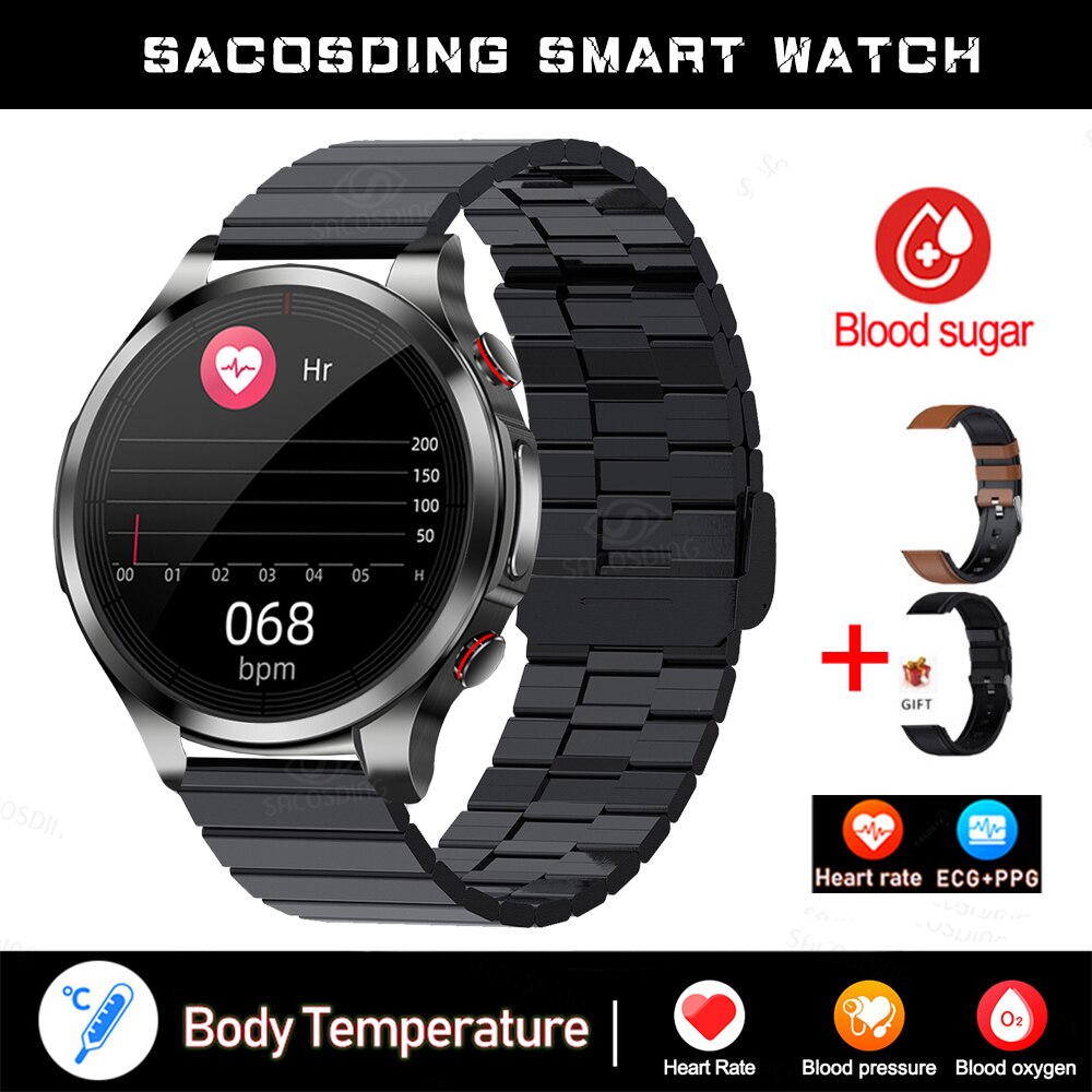 New Blood Glucose Smartwatch ECG+PPG Monitoring Heart Rate Blood Pressure Body Temperature Oximetry Smart Watch For Men Women