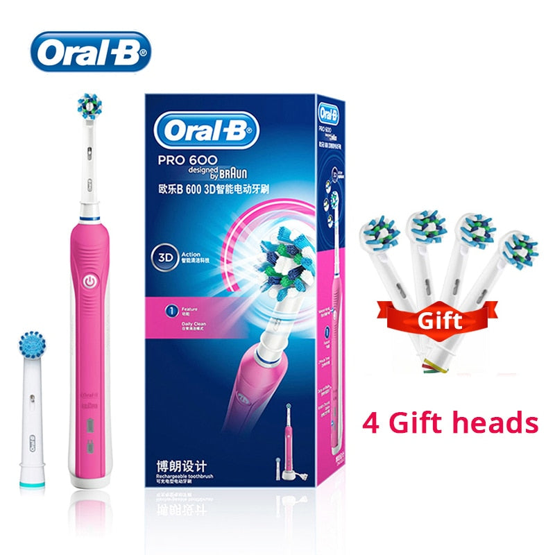 Oral B Electric Toothbrush Pro 600 Toothbrush Inductive Charge Brush Rotation Clean Teeth Brush with Replaceament Brush Head