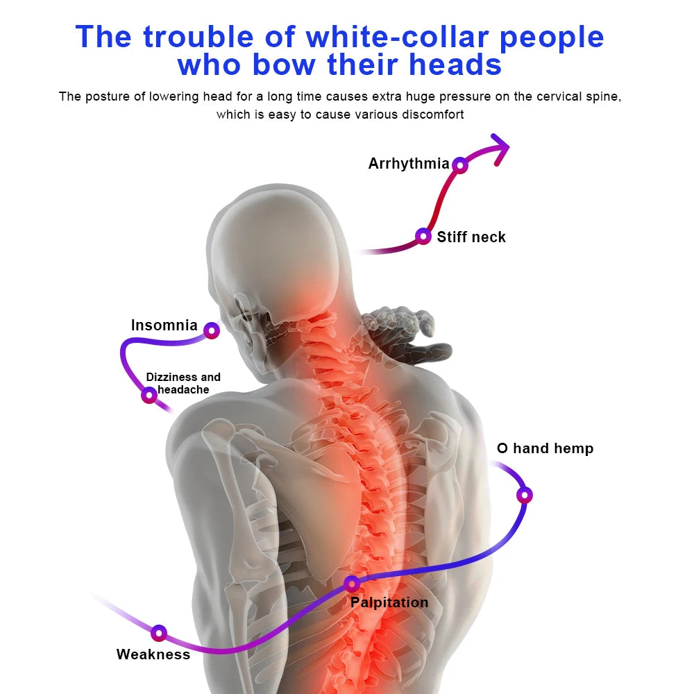 Long-term poor posture from head-bowing can lead to spinal strain and discomfort.