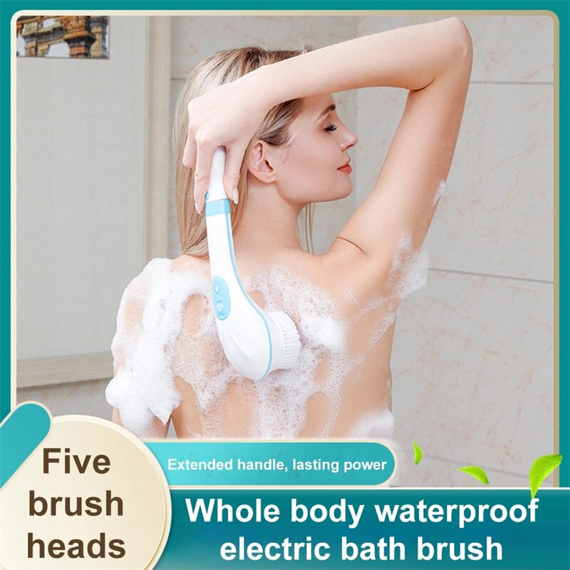 Five Extended handle, lasting power brush Whole body waterproof heads electric bath