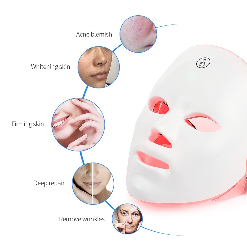 iebilif Ultra-Light 7Colors LED Facial Mask Photon Therapy Skin Rejuvenation Wrinkle Removal Beauty Whitening USB Charge Mask