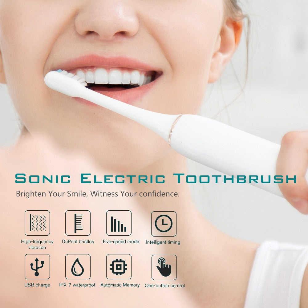 Sonic Electric Toothbrush for Adult Kids Timer Brush 6 Mode USB Charger Rechargeable Tooth Brushes Replacement Head JAVEMAY J189