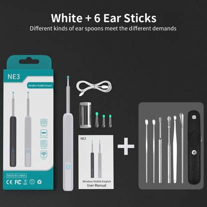 NATFIRE NE3 Ohrenreinigungsset Smart Visual Ear Sticks 1296P Werkzeug zum Entfernen von Ohrenschmalz Kabelloser Ohrenreiniger mit Kamera-LED-Licht