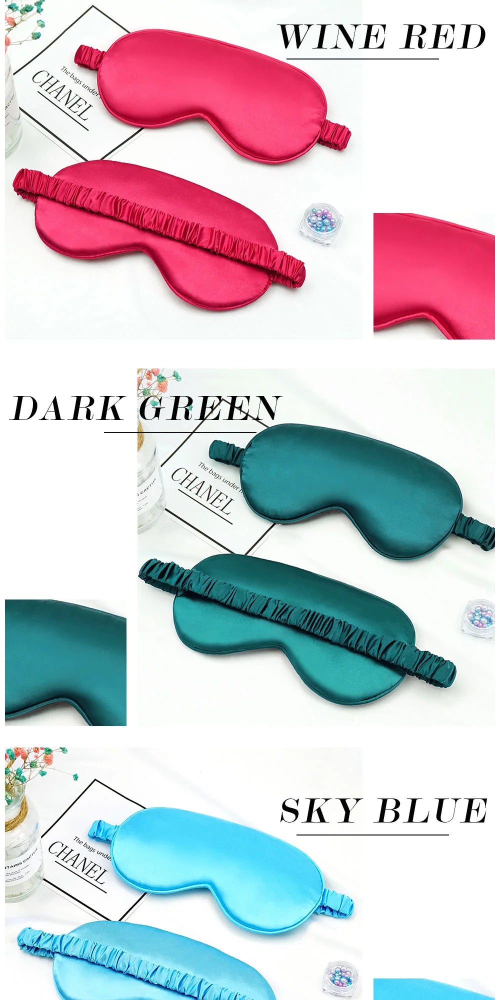 Comfortable eye mask for relaxation at home, office, or travel.