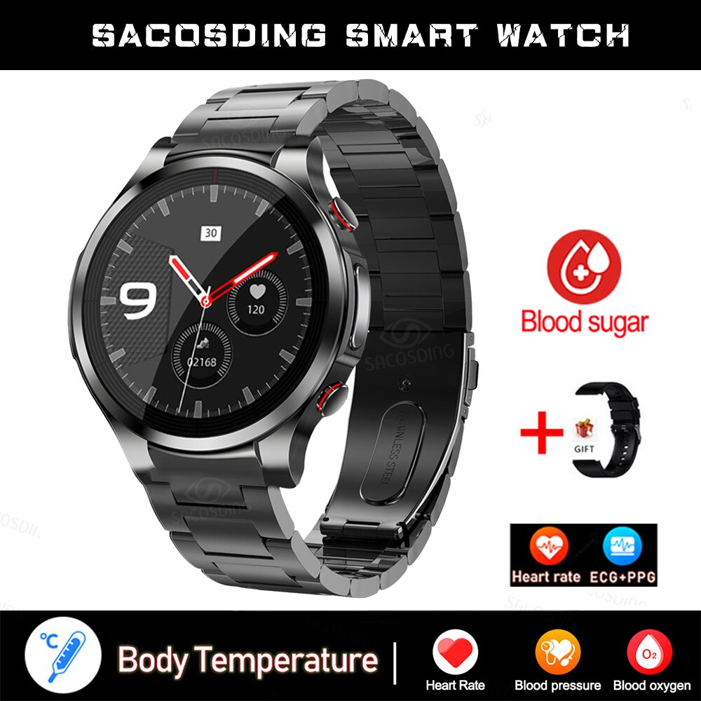 New Blood Glucose Smartwatch ECG+PPG Monitoring Heart Rate Blood Pressure Body Temperature Oximetry Smart Watch For Men Women