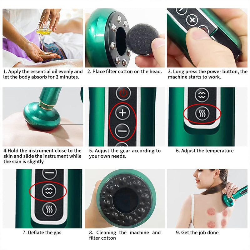 the machine starts to work: 1. Apply the essential oil evenly and 2.