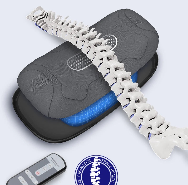 Relaxing massage device with three-step traction technique for comfortable laying down.