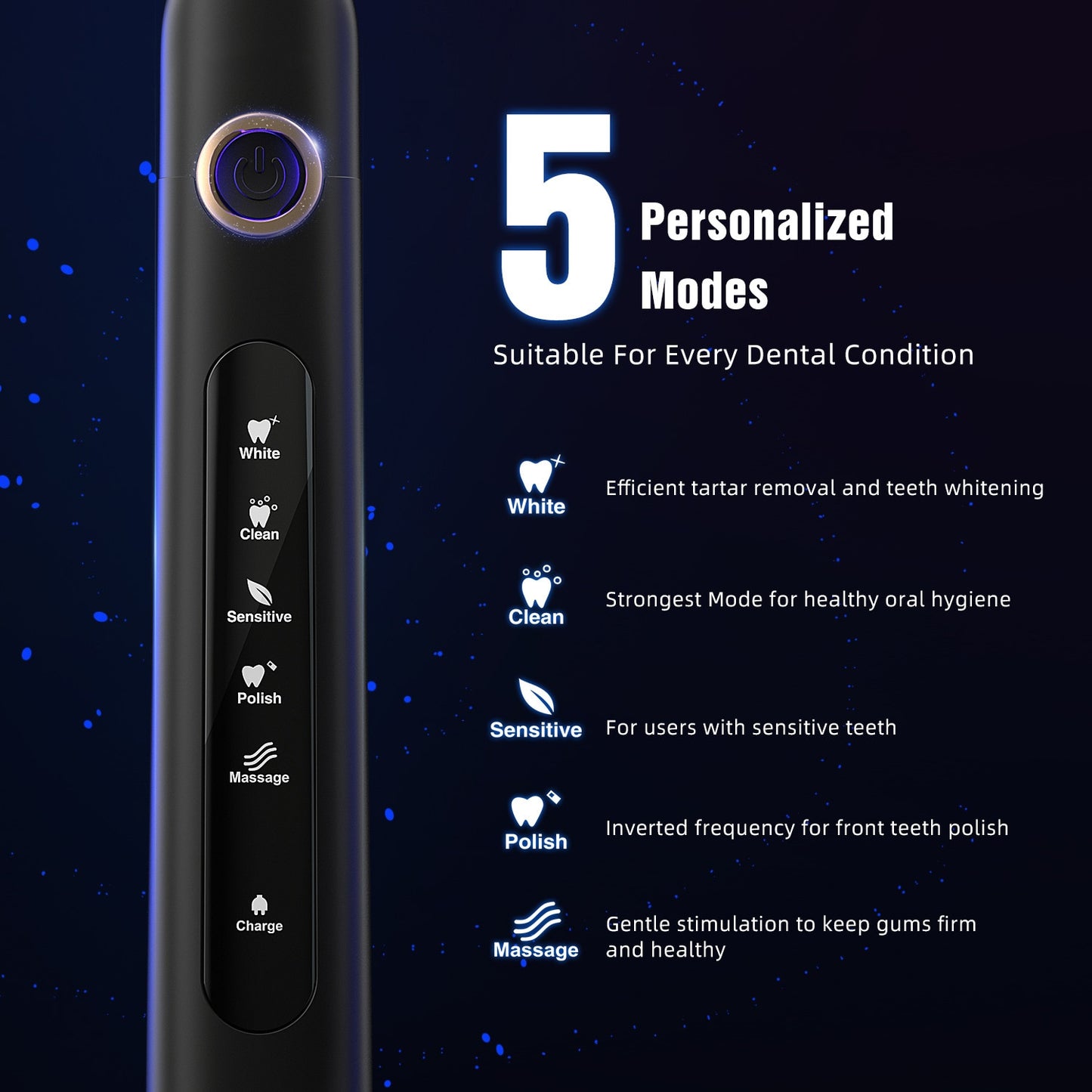 Electric Sonic Toothbrush USB Rechargeable Adult Waterproof Electronic Tooth Brushes Replacement Heads Travel Set