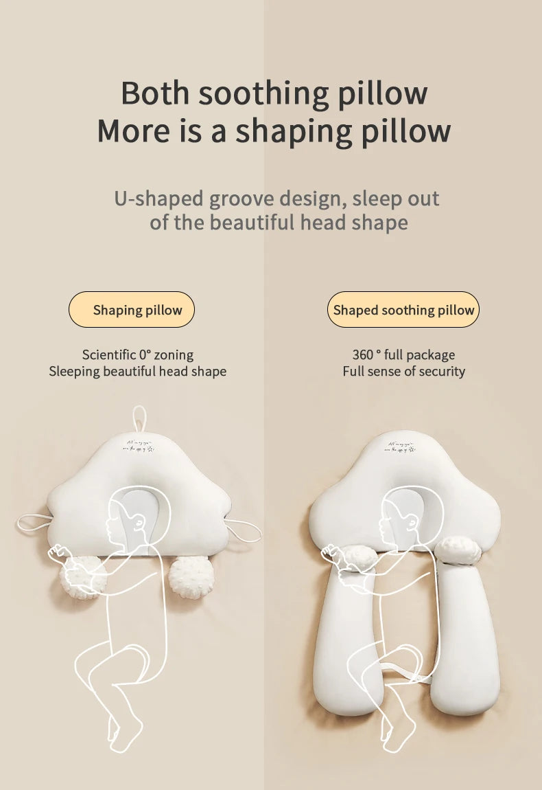 Soothing Pillow: U-shaped design for comfortable baby sleep, reduces rolling with 0° zoning technology.