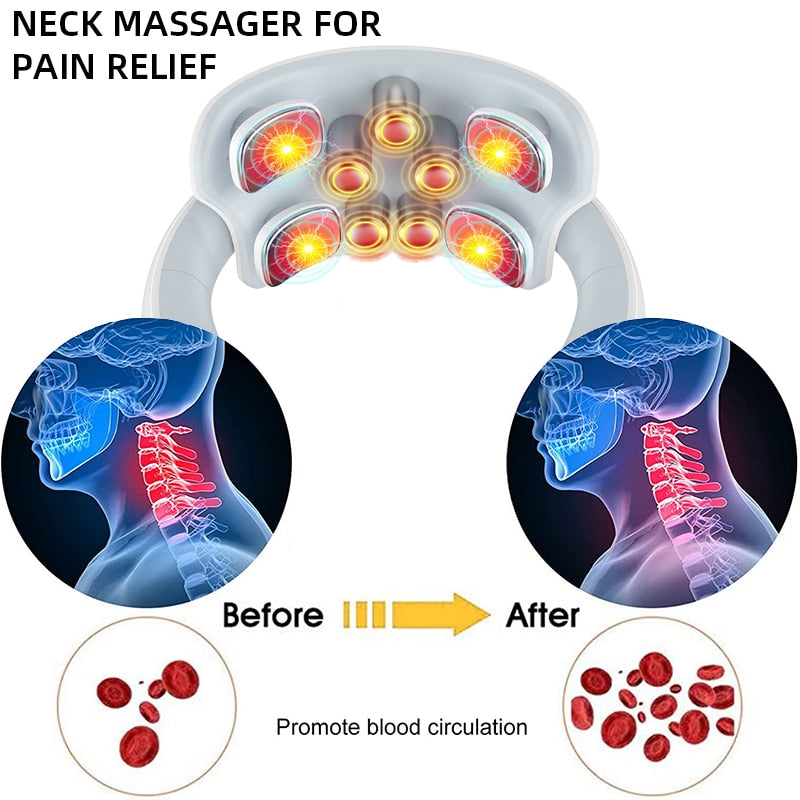 Massageador de pescoço com vibração elétrica inteligente, recarregável, dispositivo de massagem no pescoço, compressa quente, pulso magnético, voz, massageador cervical