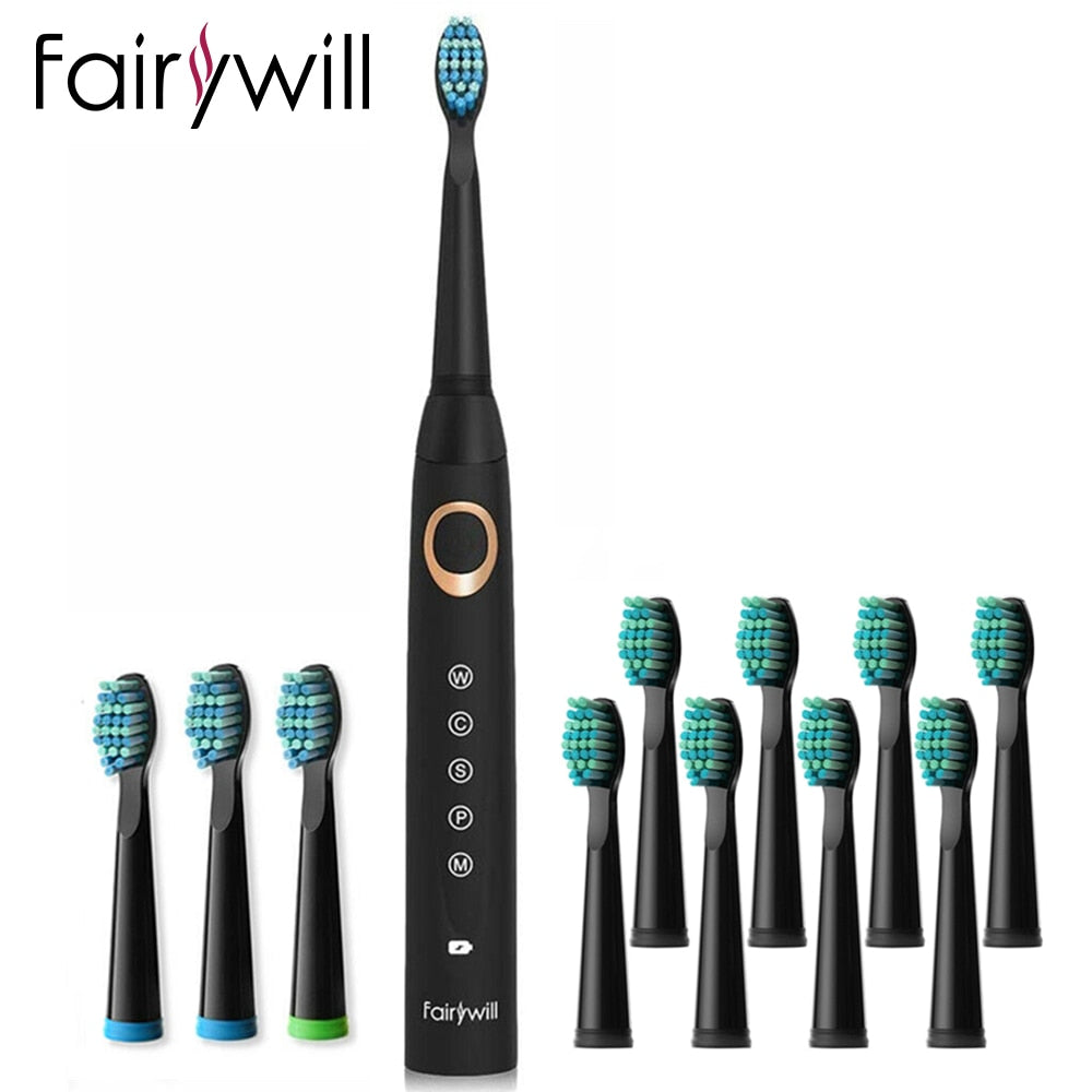 Fairywill Sonic Electric Toothbrush FW-508 USB Charger IPX7 Waterproof Electronic Toothbrush with 8 Replacement Brush Heads