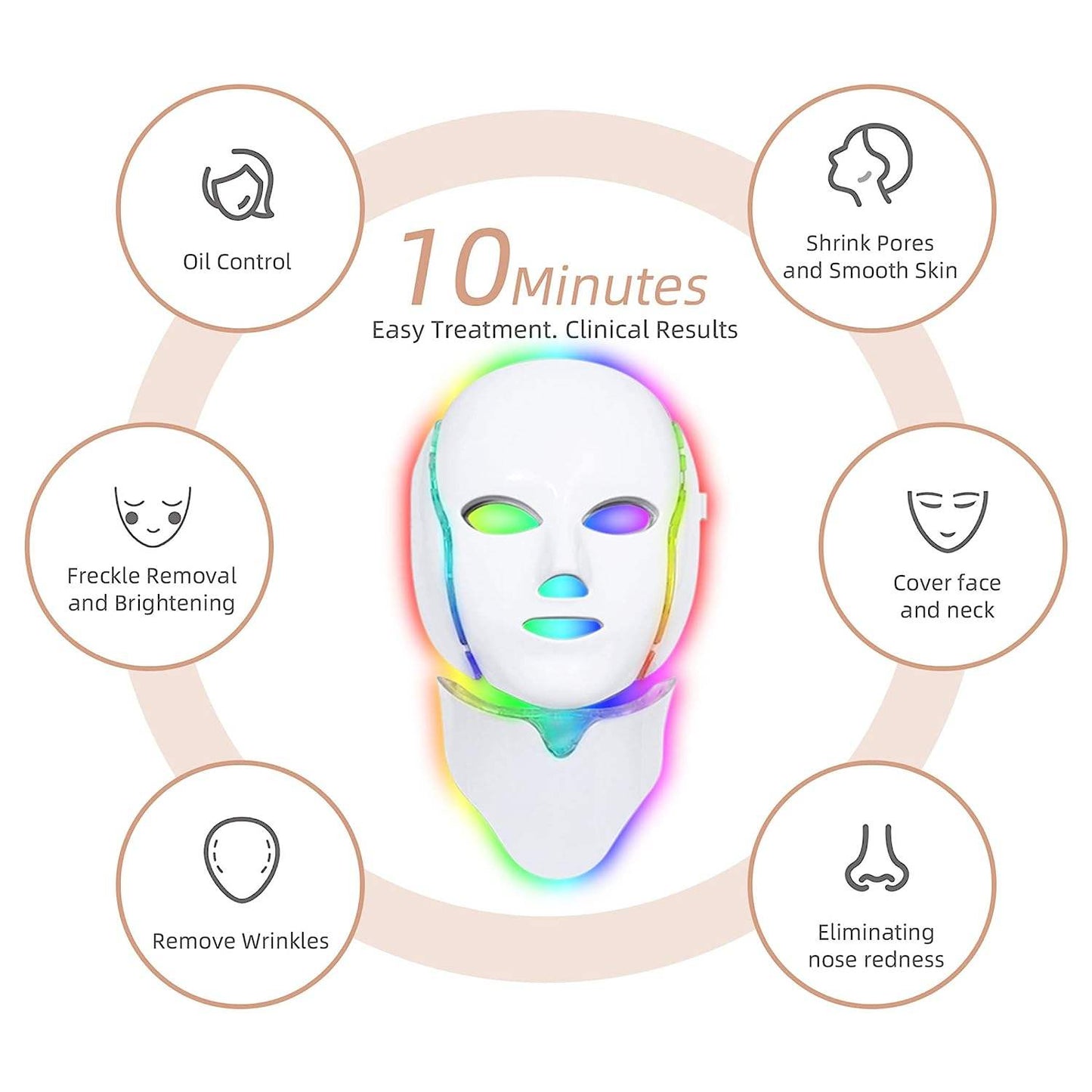 LED Beauty Mask Photon Facial Skin Care Therapy 7 Colors Neck Face Mask Beauty Care Infrared Home LED Mask Beauty