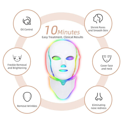 LED Beauty Mask Photon Facial Skin Care Therapy 7 Colors Neck Face Mask Beauty Care Infrared Home LED Mask Beauty