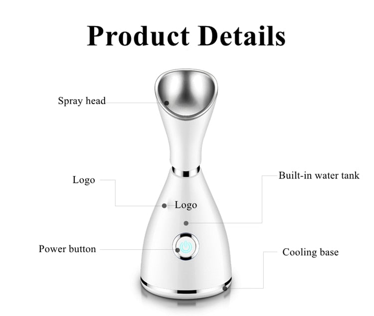 Product Details Spray head Built-in water tank Logo Power button base Logo